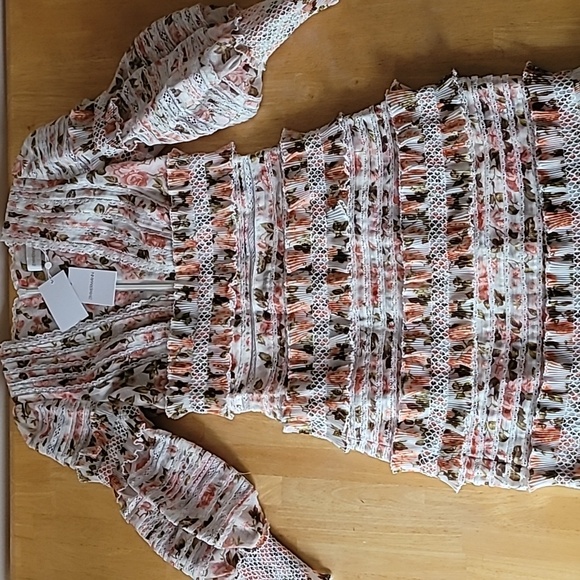 Zimmermann Radiate Smocked Mini Dress, Peach Rose Floral - Picture 4 of 16